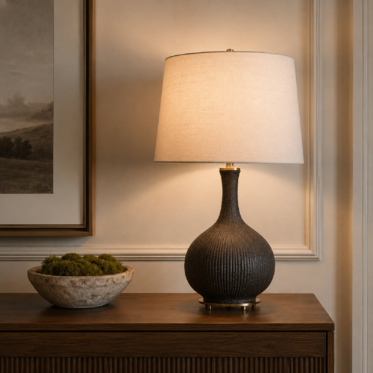   Ribbed Black Ceramic Table Lamp | Oroa.com