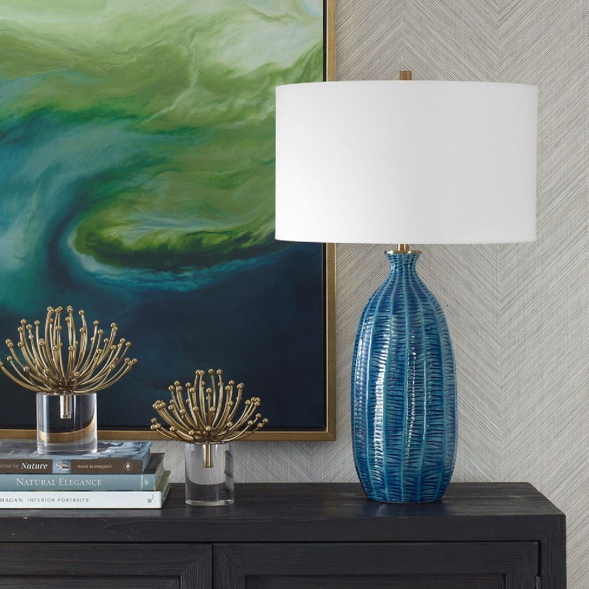   Blue Organic-Fluted Ceramic Table Lamp | Oroa.com