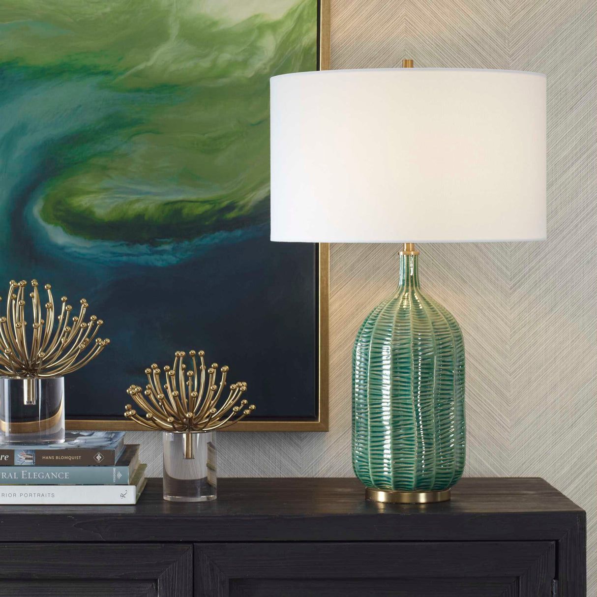   Green Ceramic Scalloped Table Lamp | Oroa.com