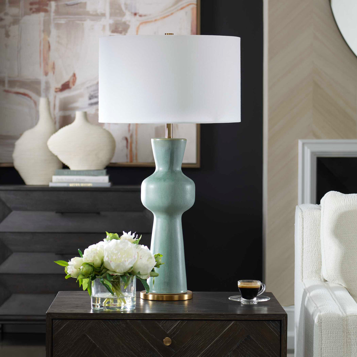   Green Ceramic Linen Table Lamp | Oroa.com