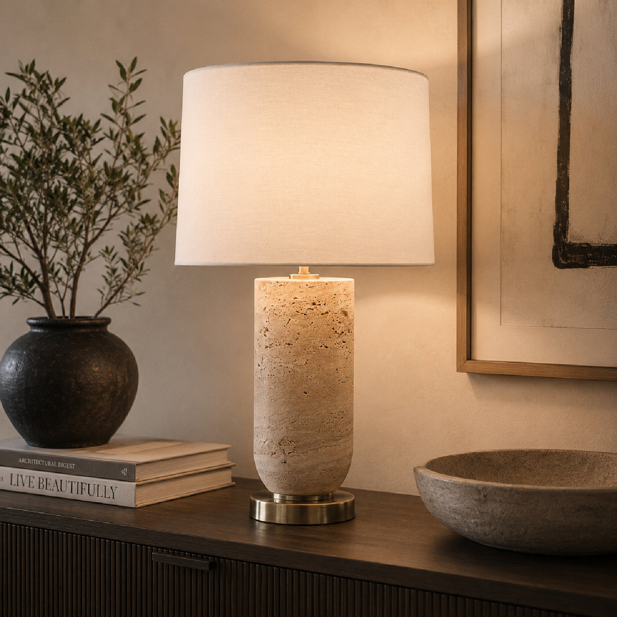  Beige Travertine Table Lamp | Oroa.com