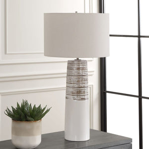   White Ceramic Linen Table Lamp | Oroa.com