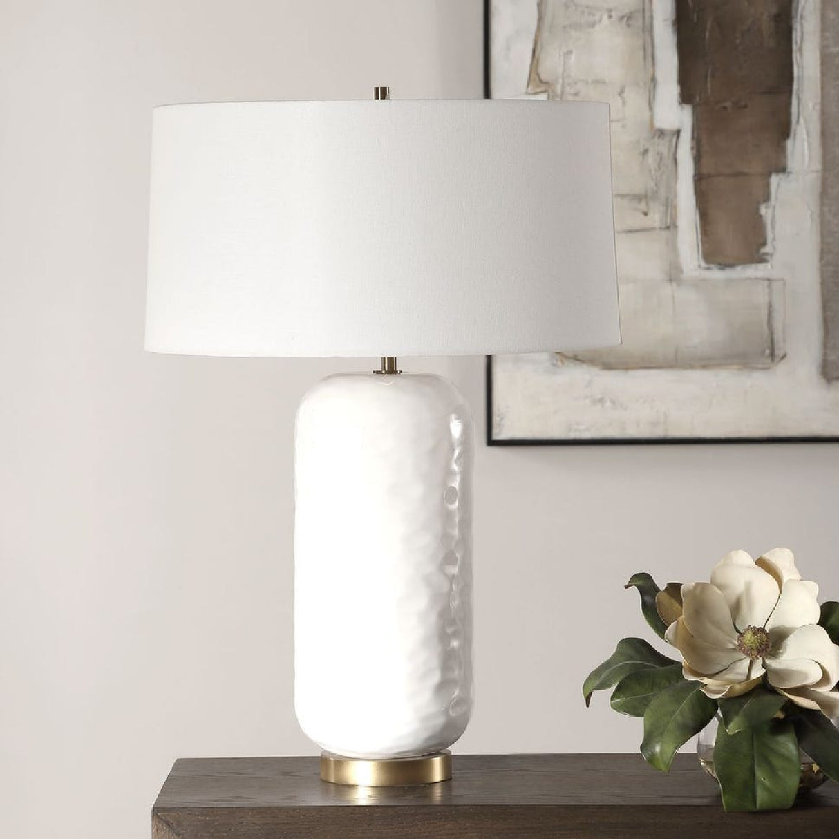   White Linen Drum Table Lamp | Oroa.com