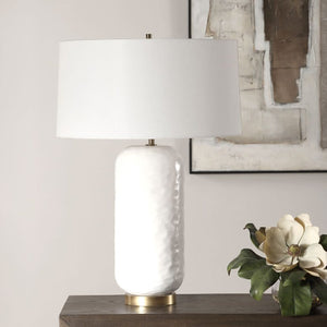   White Linen Drum Table Lamp | Oroa.com