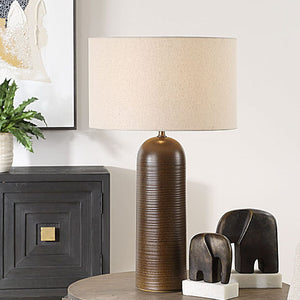   Ridged Brown Ceramic Table Lamp | Oroa.com