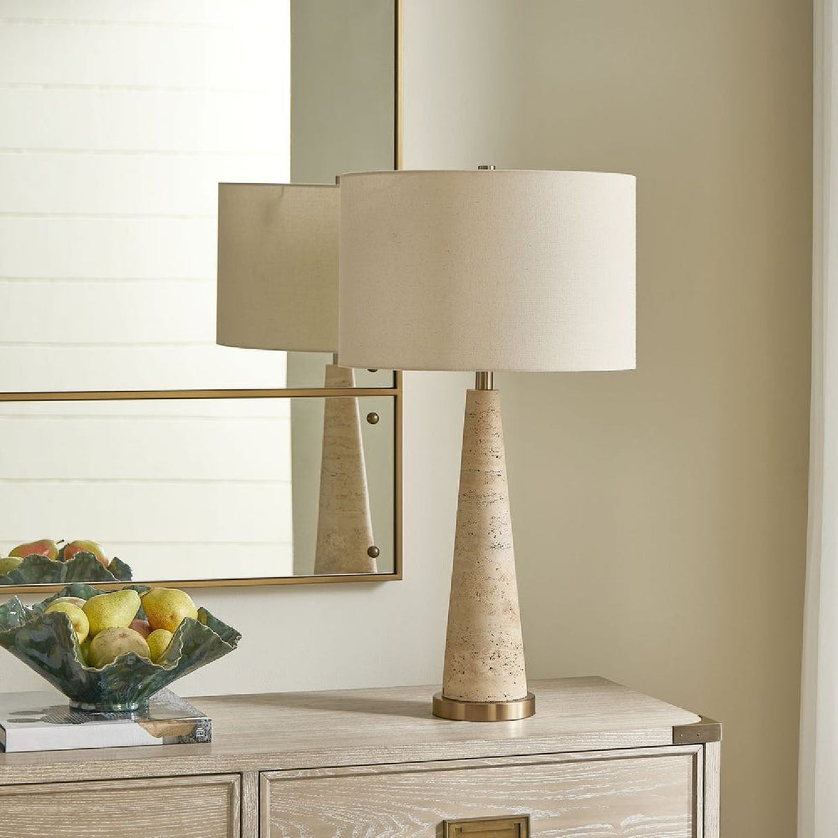   Tapered Beige Travertine Table Lamp | Oroa.com