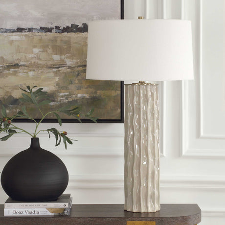   Taupe Ceramic Ridged Table Lamp | Oroa.com
