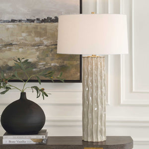   Taupe Ceramic Ridged Table Lamp | Oroa.com