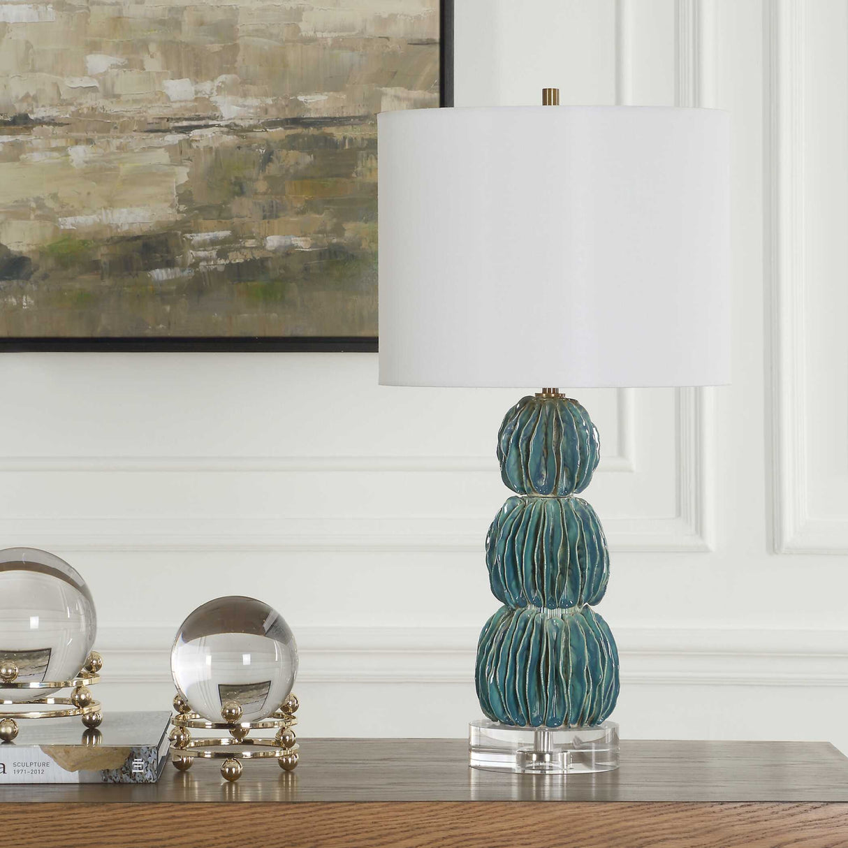   Stacked Teal Ceramic Table Lamp | Oroa.com