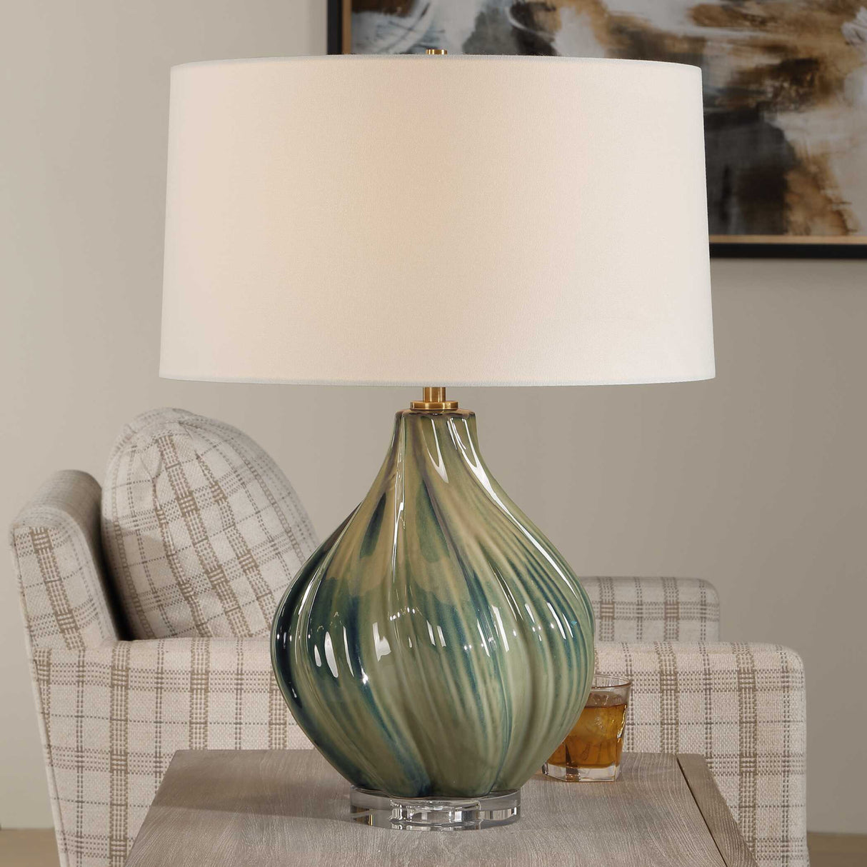   Swirled Green Ceramic Table Lamp | Oroa.com