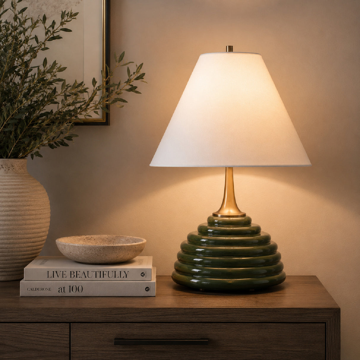   Ribbed Green Ceramic Table Lamp | Oroa.com