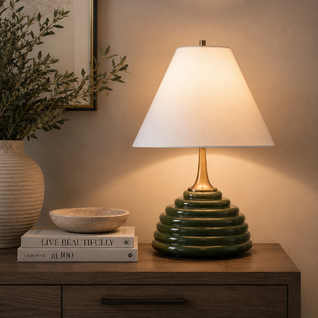   Ribbed Green Ceramic Table Lamp | Oroa.com