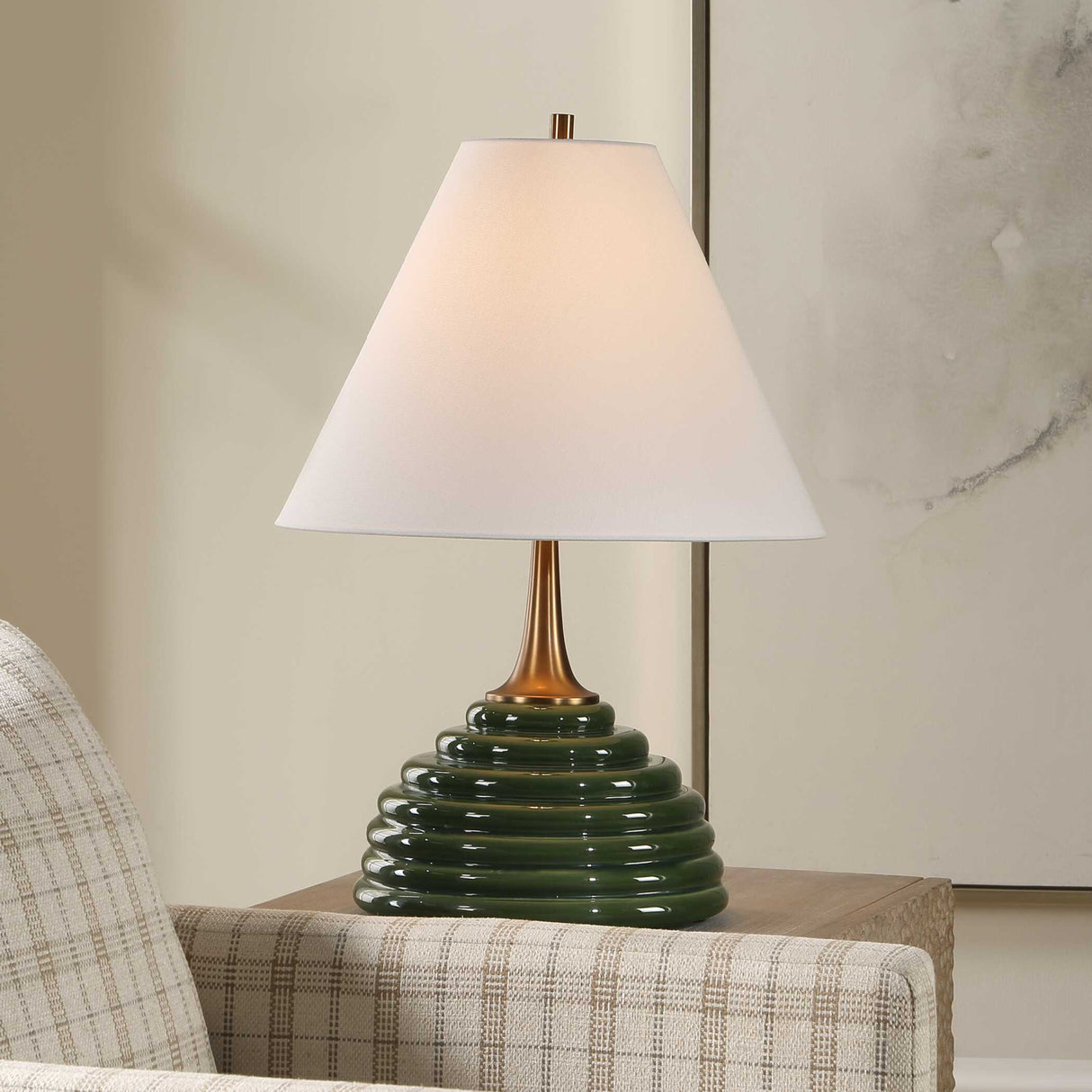   Ribbed Green Ceramic Table Lamp | Oroa.com
