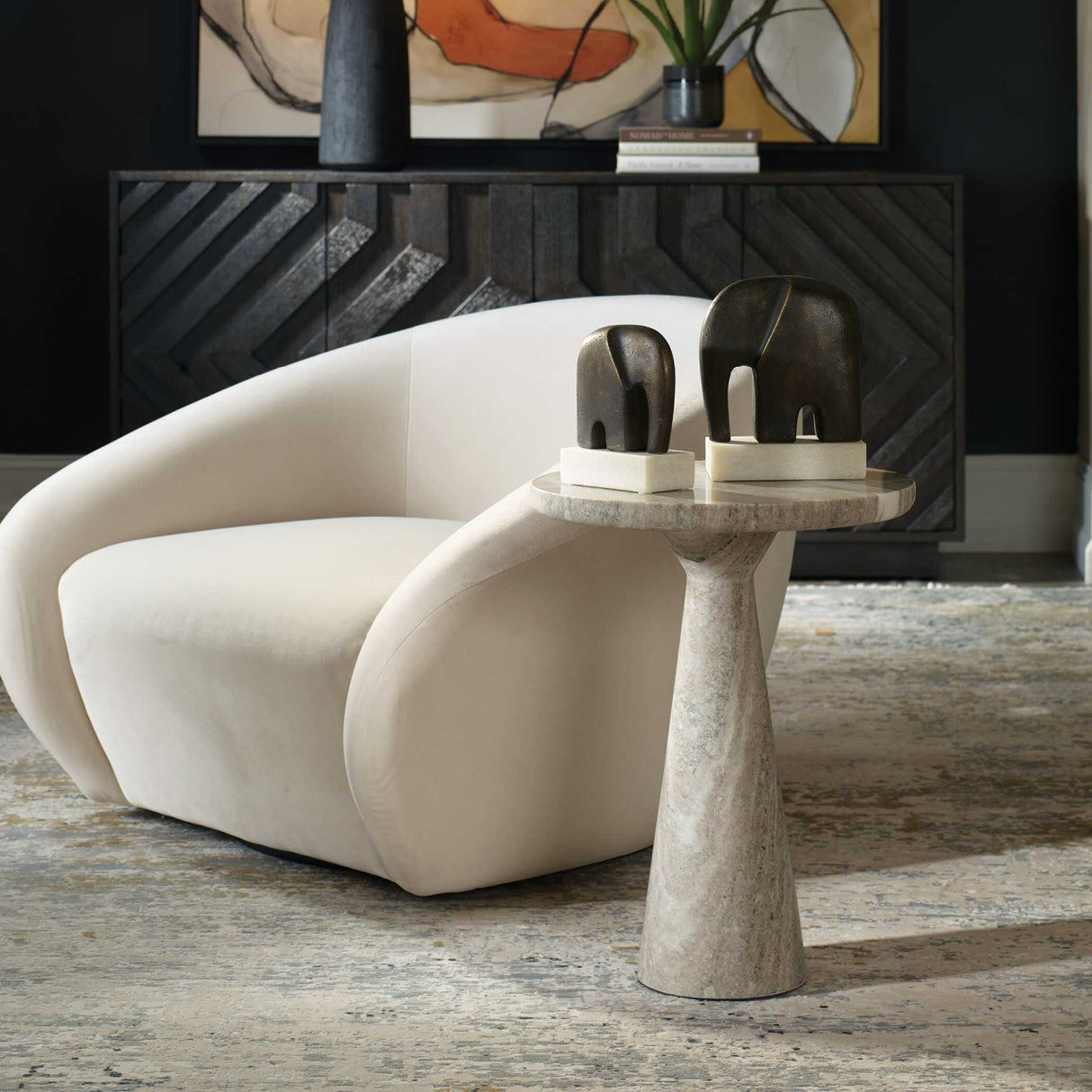   Neutral-Toned Marble Accent Table | Oroa.com