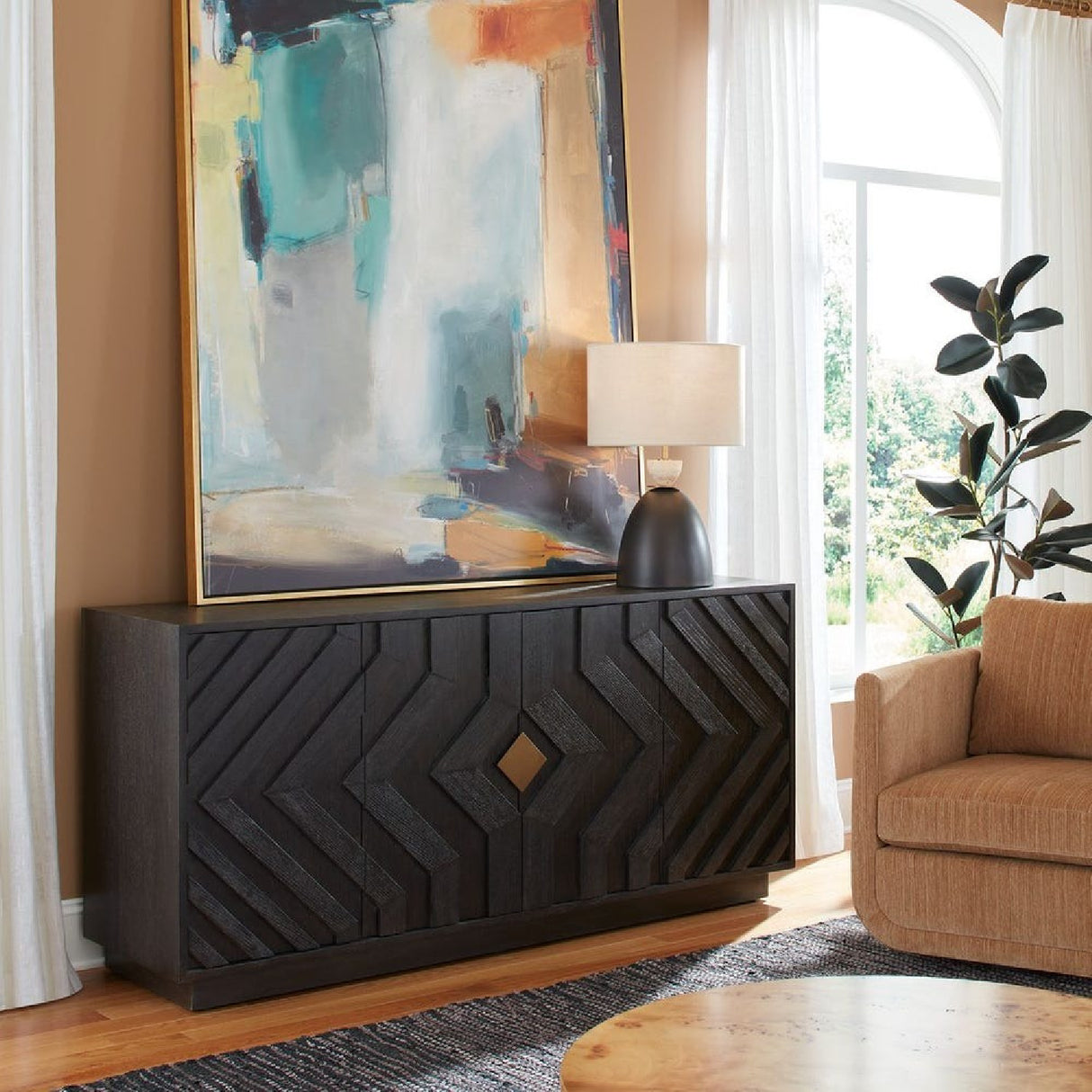   Oak Chevron 4-Door Cabinet | Oroa.com