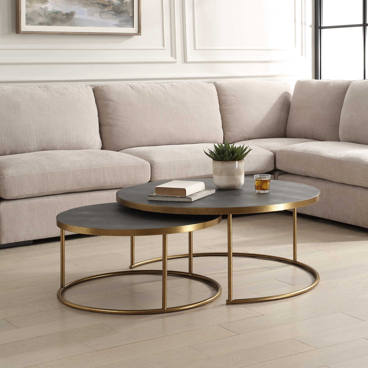   Gray Shagreen Nesting Coffee Tables (2) | Oroa.com