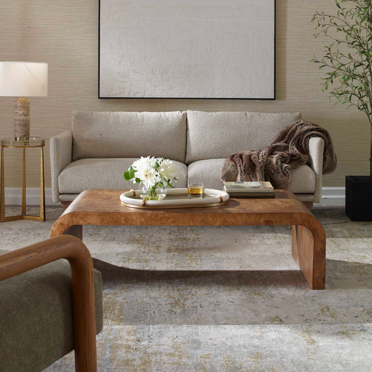   Burl Veneer Curved Coffee Table | Oroa.com