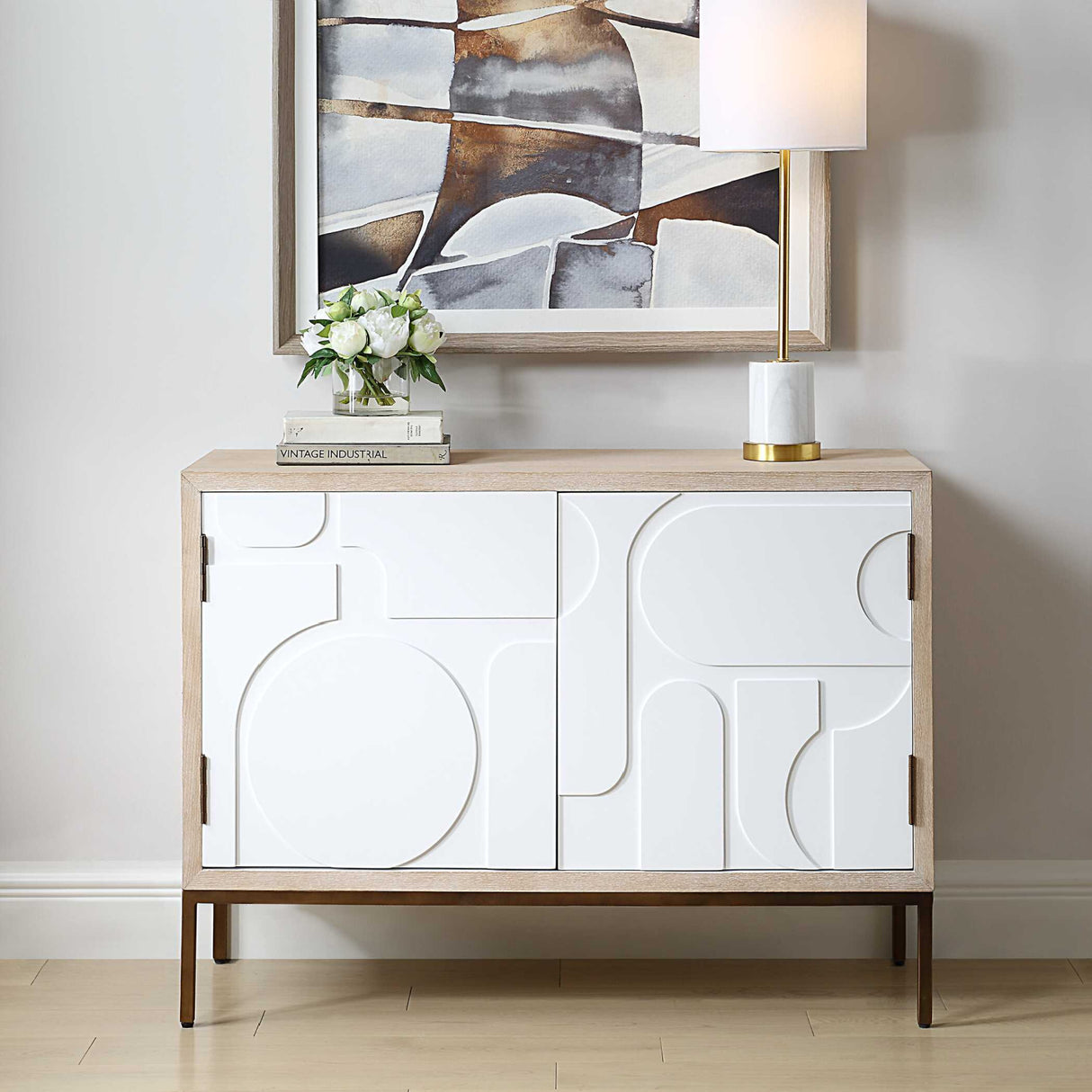   Cream Geometric 2-Door Cabinet | Oroa.com