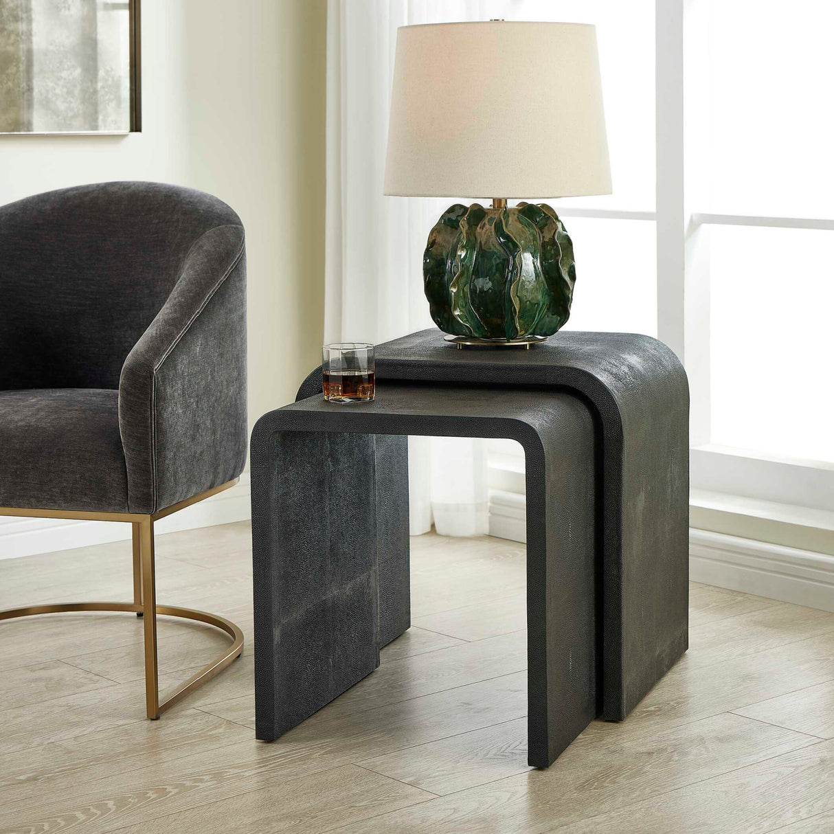   Gray Shagreen Nesting Side Tables (2) | Oroa.com