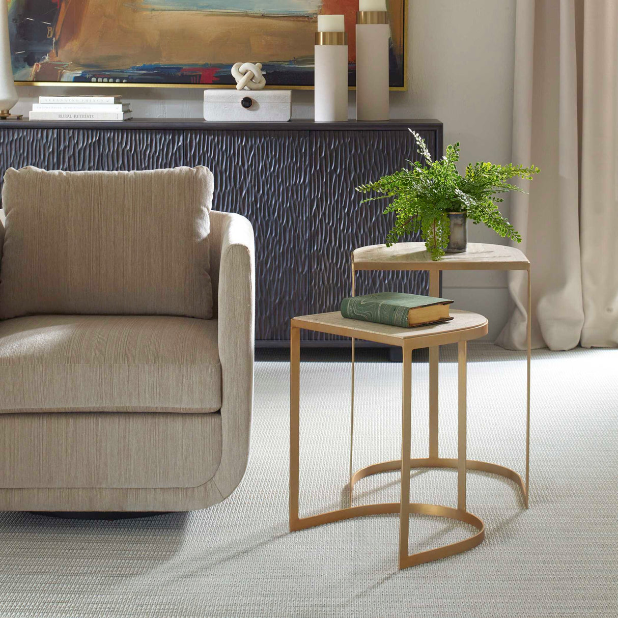   Gold Framed Travertine Nesting Table | Oroa.com