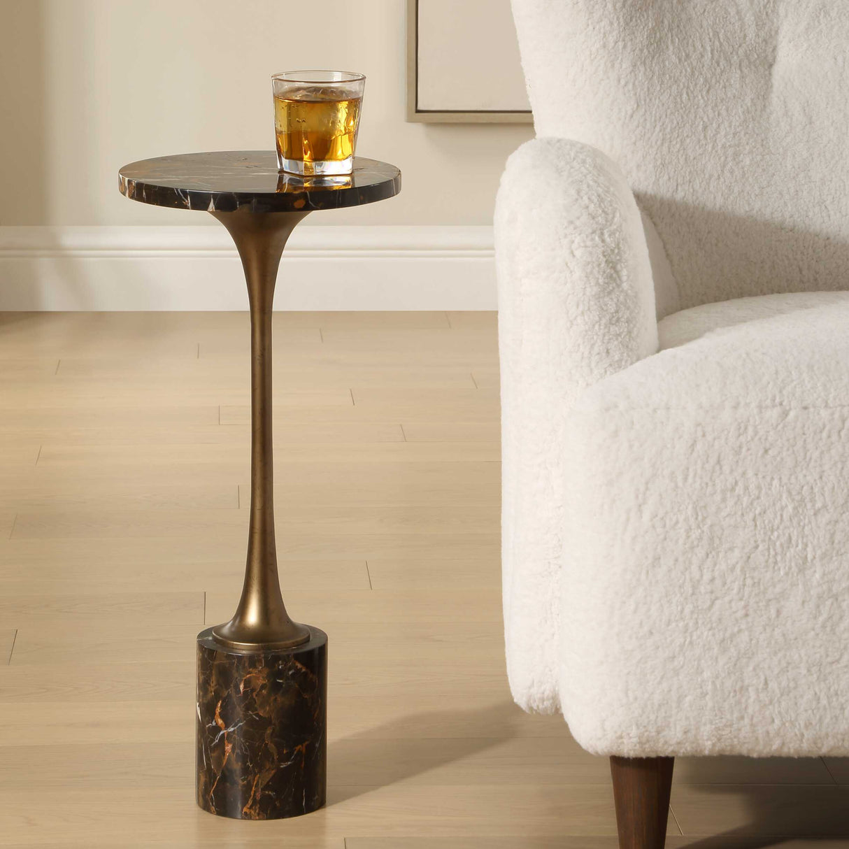   Black Marble Pedestal Drink Table | Oroa.com