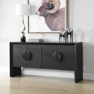   Black Grasscloth 4-Door Cabinet | Oroa.com