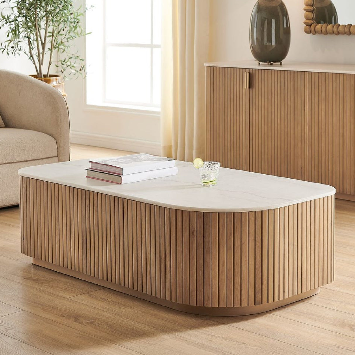   Reeded Base Marble Coffee Table | Oroa.com