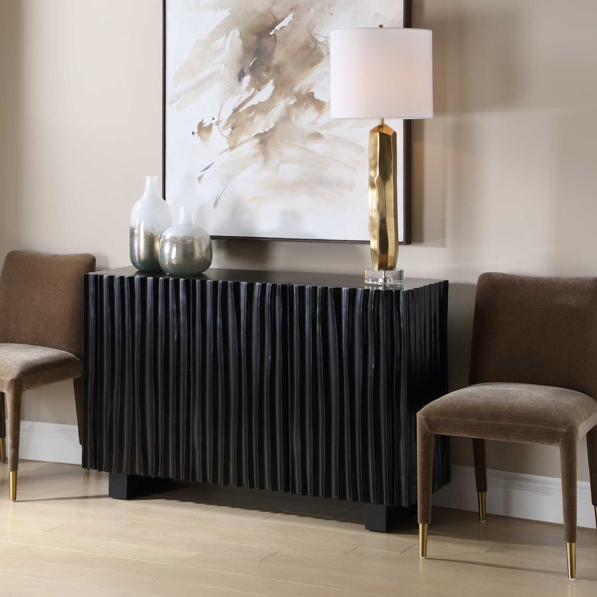   Black Carved Wooden 3-Door Cabinet | Oroa.com