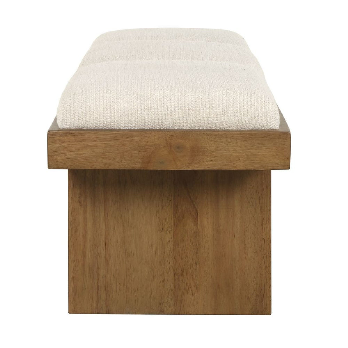   Wood Framed White Boucle Bench | Oroa.com