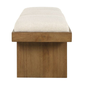   Wood Framed White Boucle Bench | Oroa.com