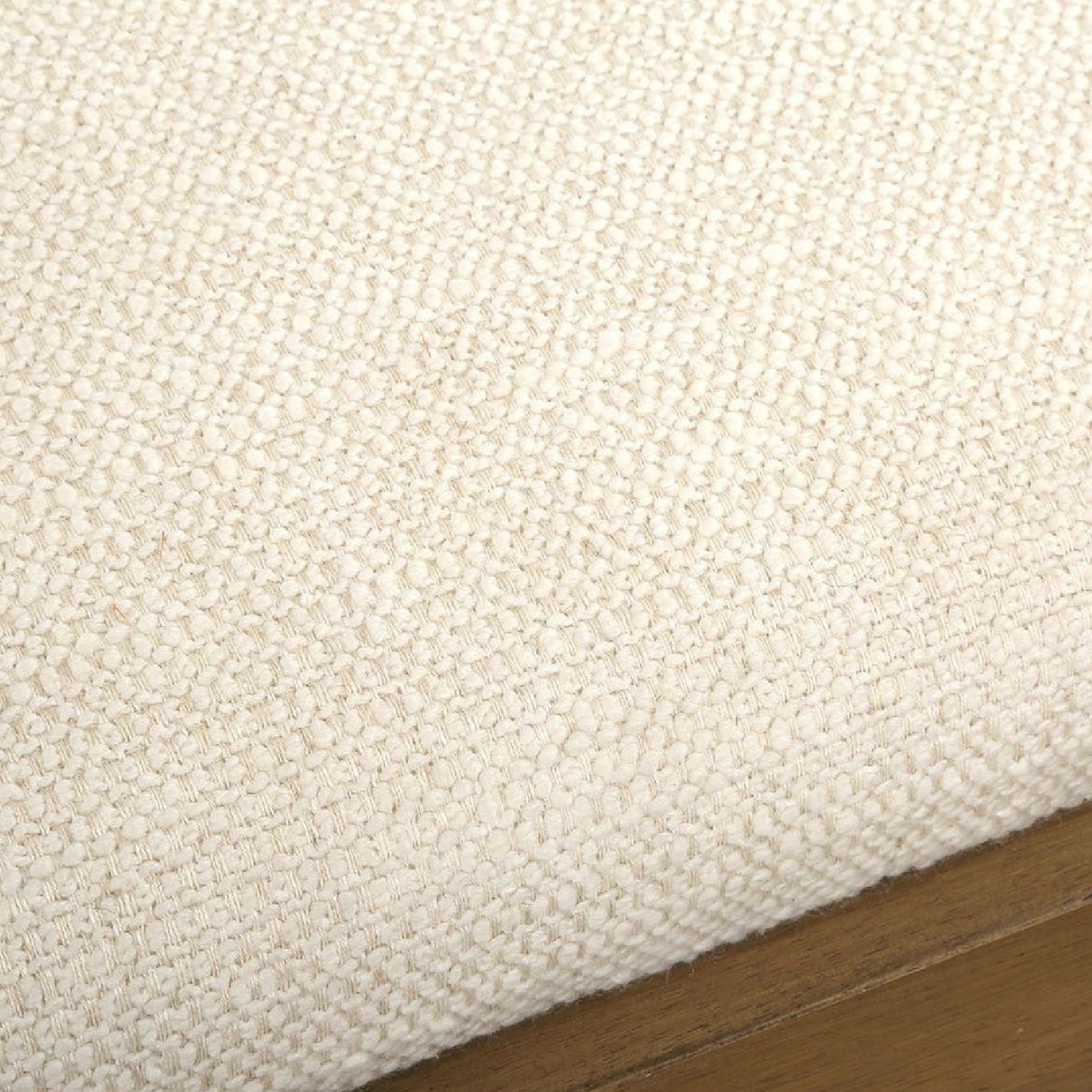   Wood Framed White Boucle Bench | Oroa.com
