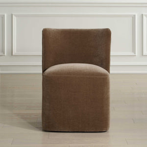   Brown Velvet Caster Dining Chair | Oroa.com