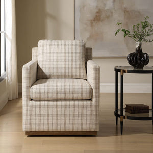   Beige Plaid Linen Swivel Chair | Oroa.com