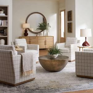   Beige Plaid Linen Swivel Chair | Oroa.com