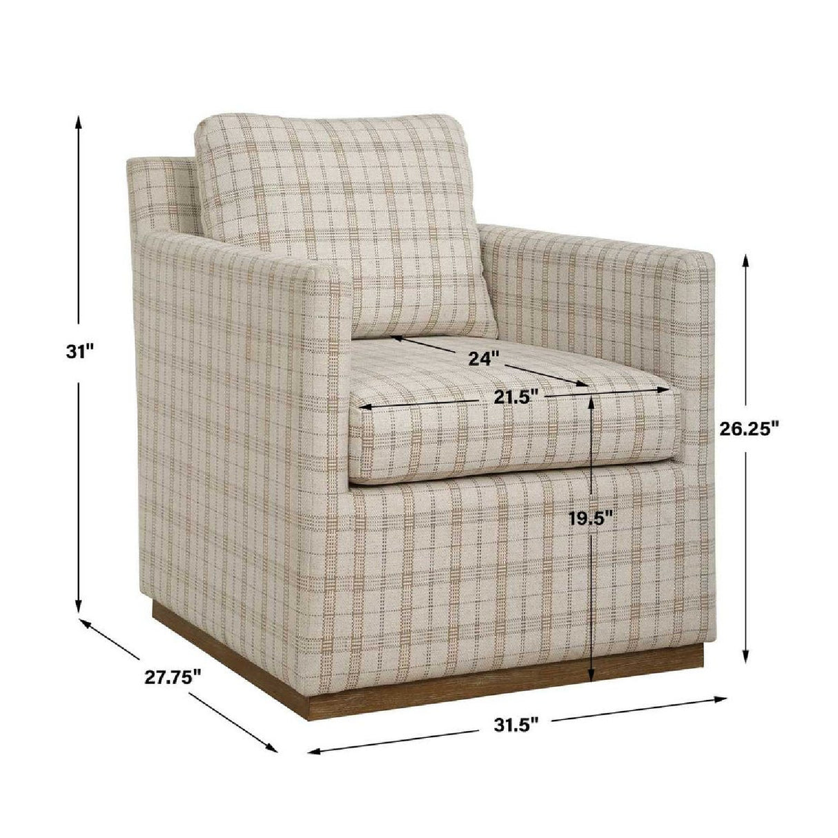   Beige Plaid Linen Swivel Chair | Oroa.com