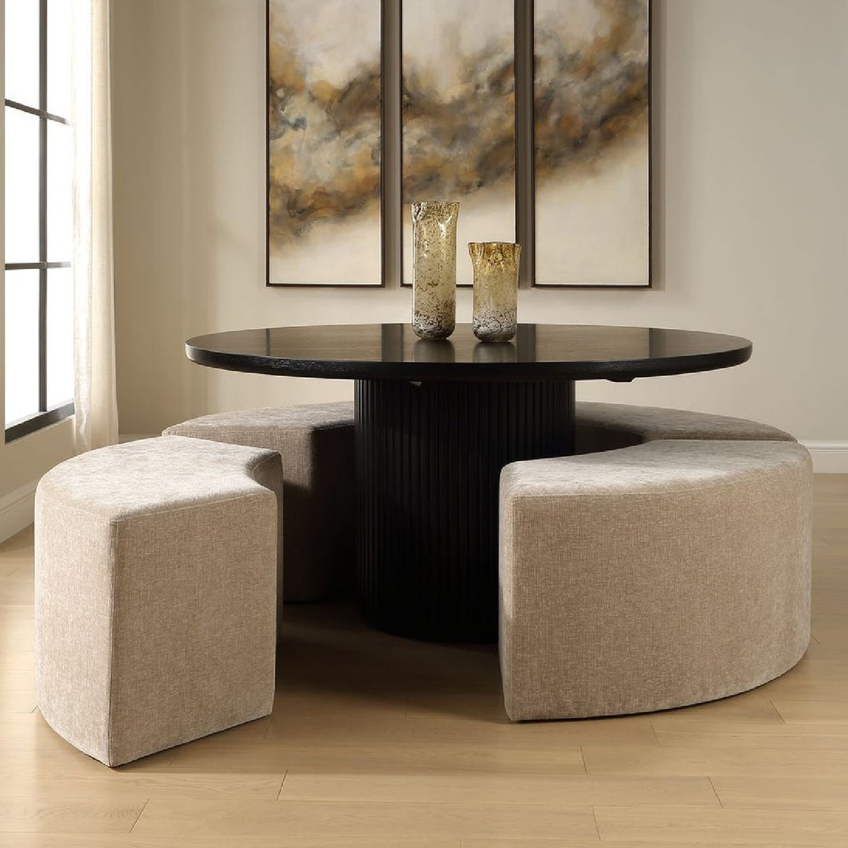   Beige Velvet Curved Bench | Oroa.com