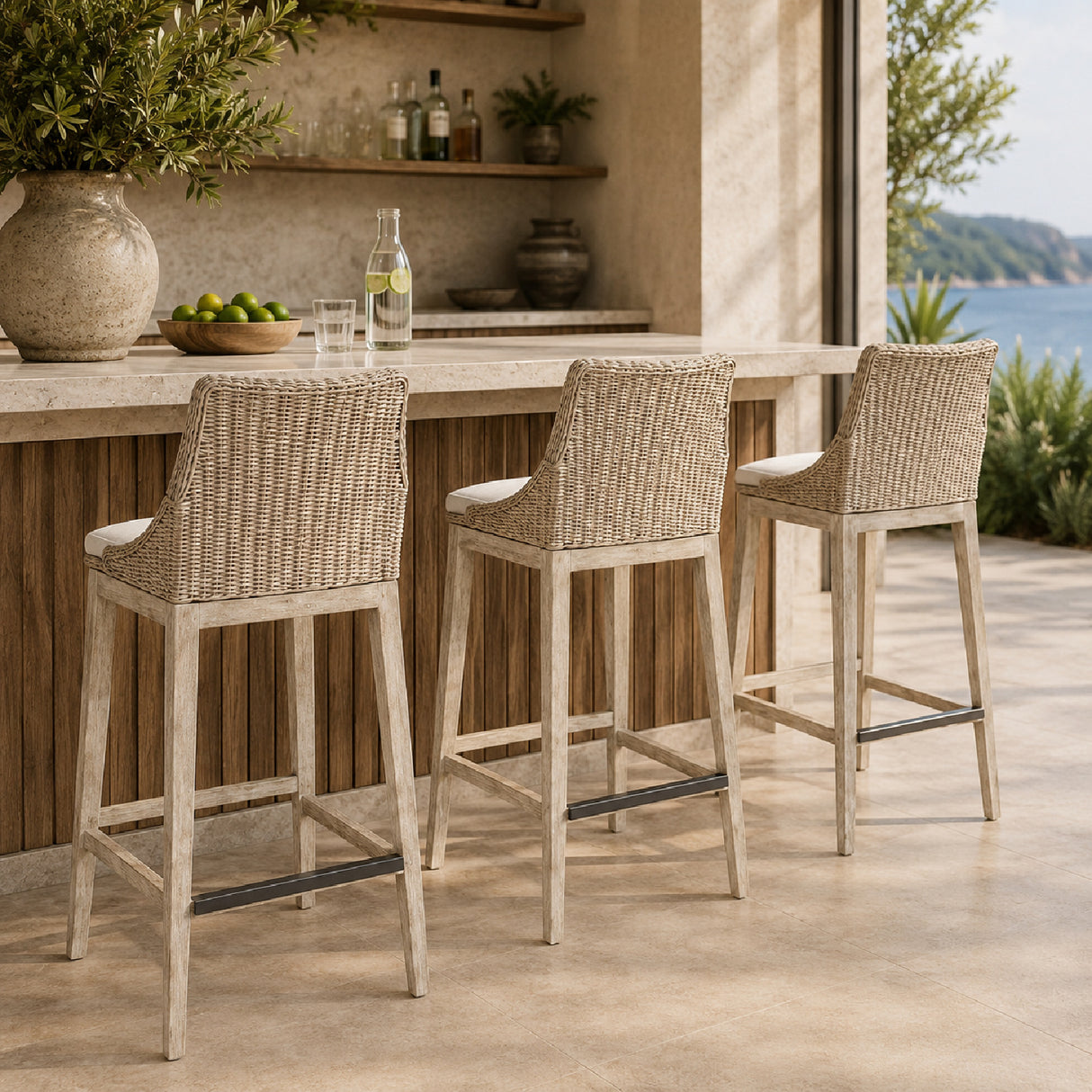   Cream Wicker Outdoor Bar Stool | Oroa.com