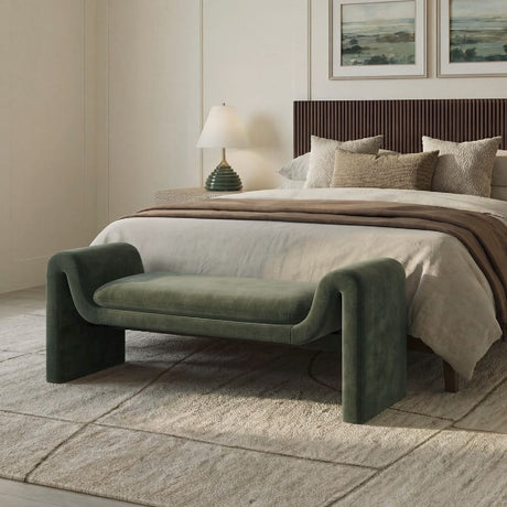   Green Velvet Curved Bench | Oroa.com