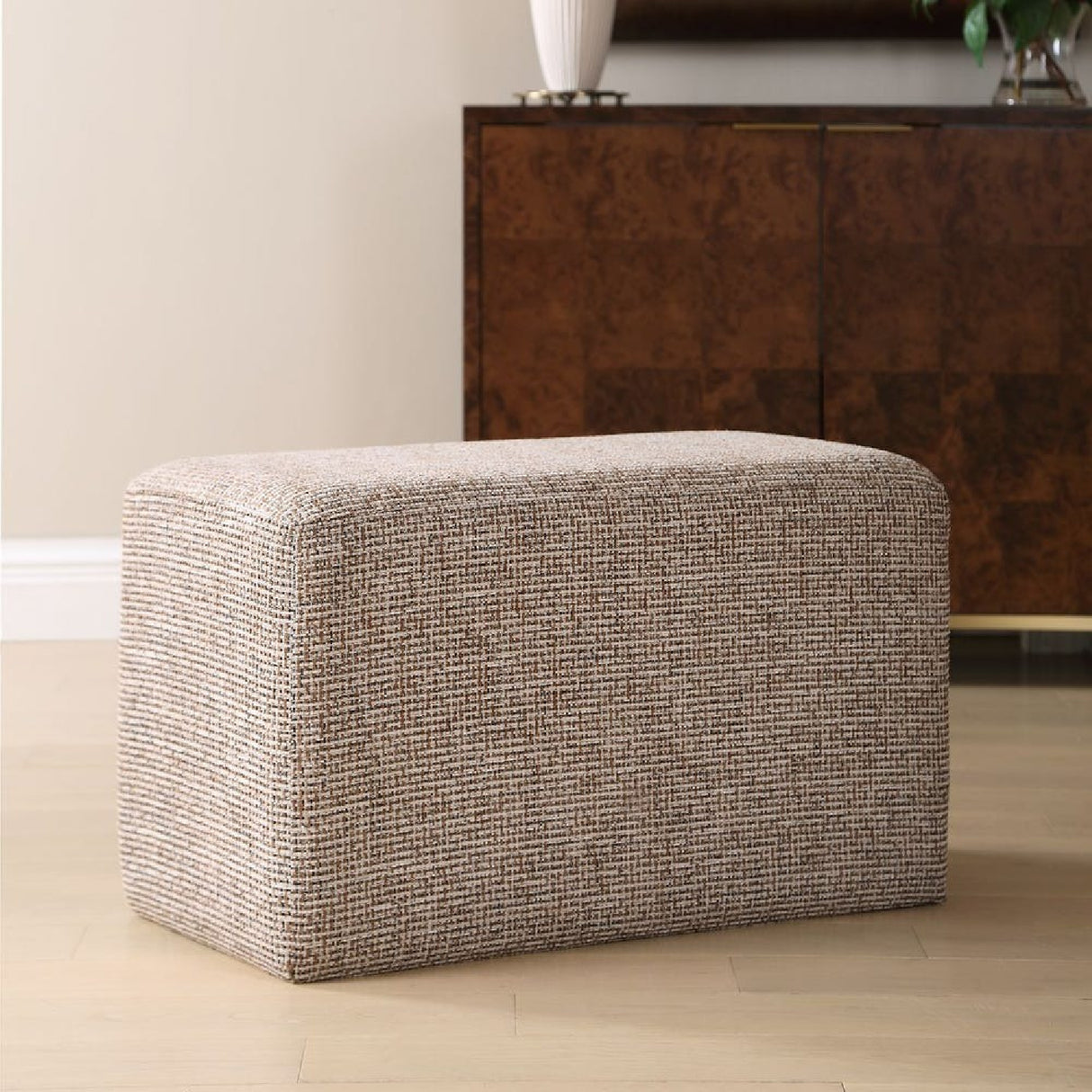   Cream Woven Rectangular Ottoman | Oroa.com