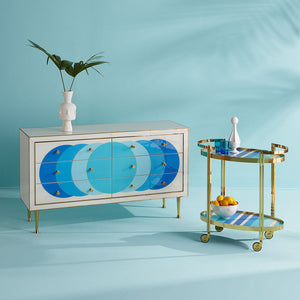 Blue Glass Bar Cart | Jonathan Adler Ultramarine | Oroa.com