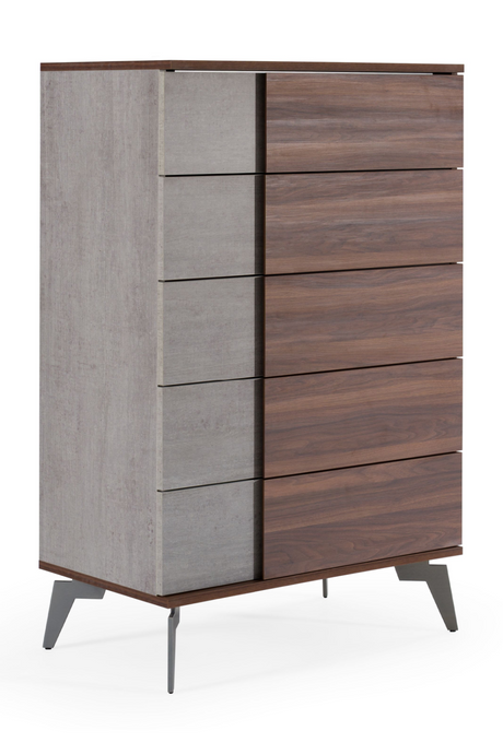 Concrete and Walnut 5-Drawer Chest | OROA Modern Palermo | Oroa.com