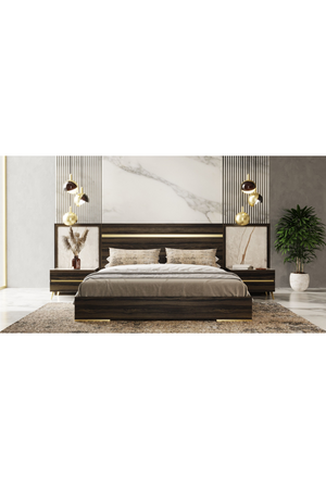Velondra - Modern Eucalypto + Marble Bed with Two Nightstands | Oroa.com
