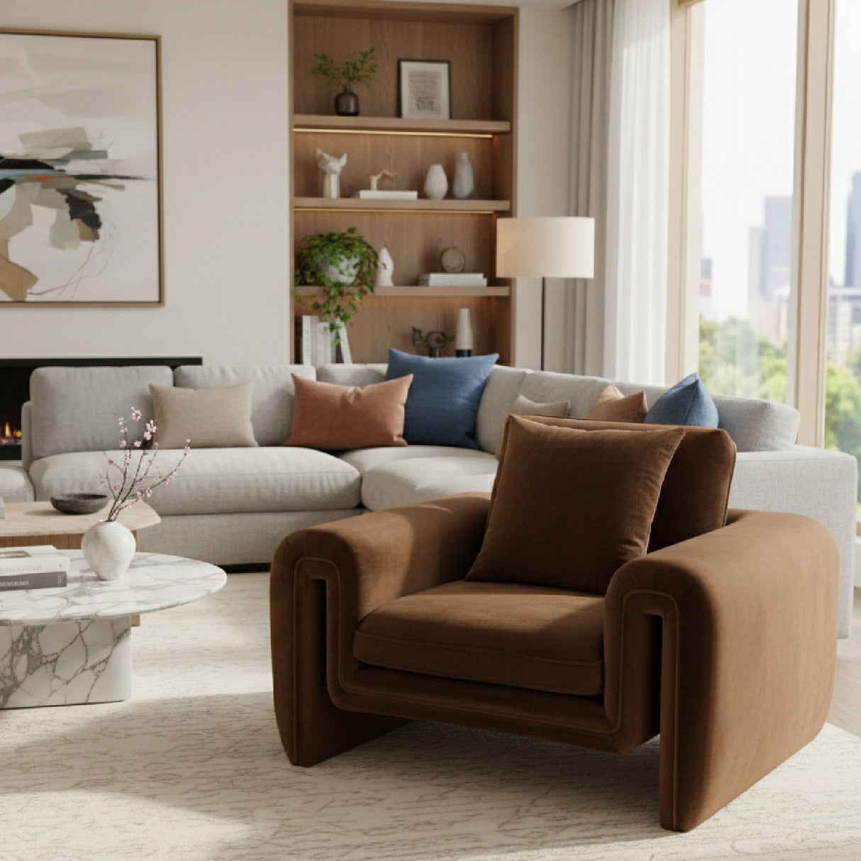 Brown Velvet Lounge Chair | OROA Modern Bentley