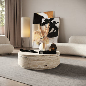   Round Travertine-Inspired Coffee Table | Oroa.com