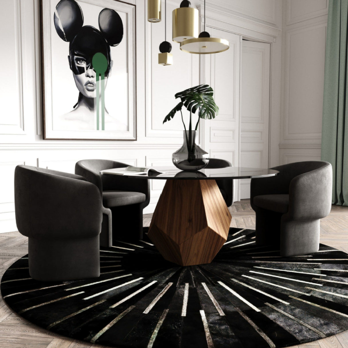 Geometrical Wooden Base Dining Table | OROA Modern Rackham