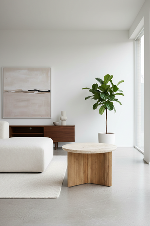 Ribbed Wood Base End Table | OROA Modern Pawnee