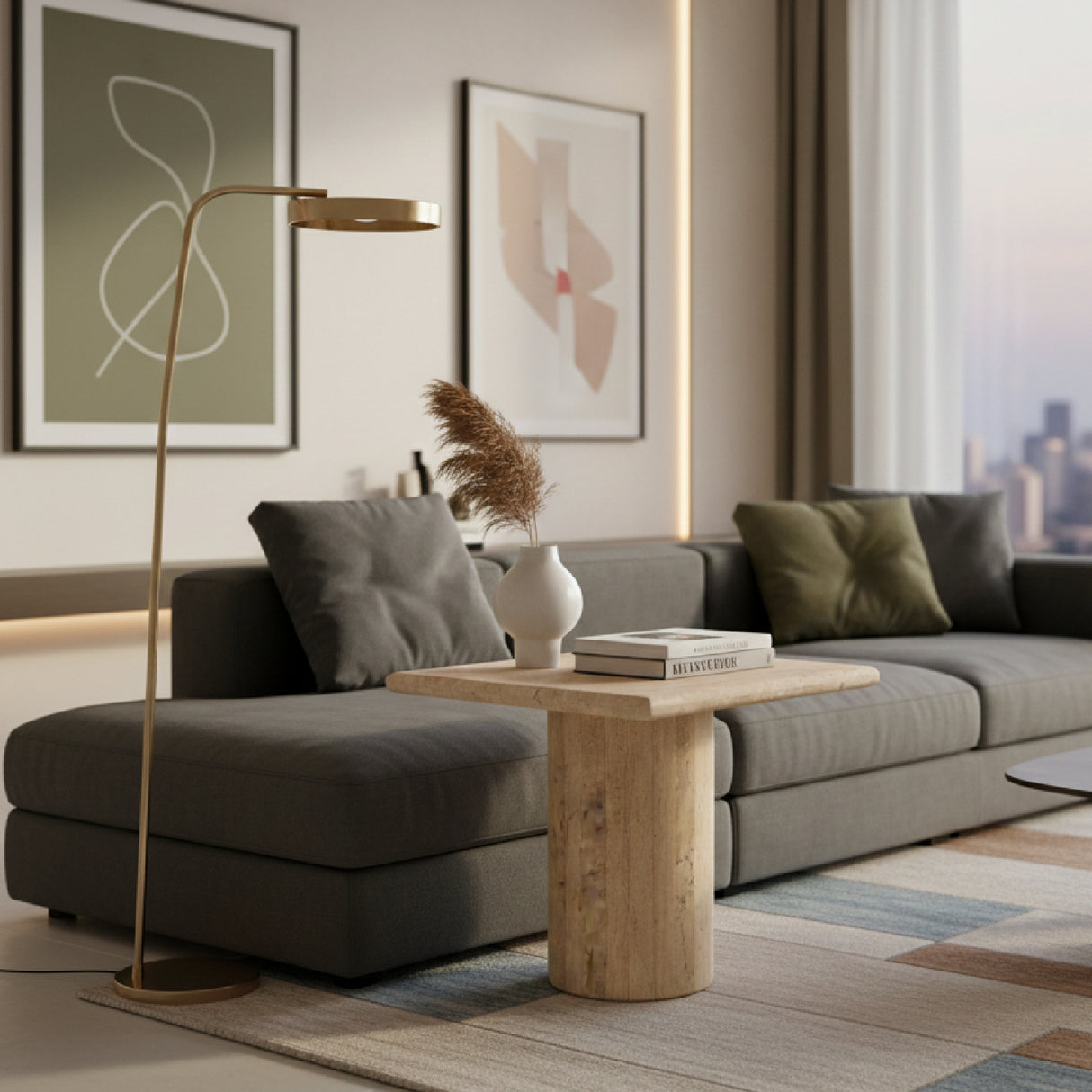   Travertine Square Tall End Table | Oroa.com