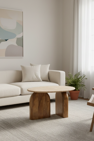 Round Travertine Marble End Table | OROA Modern Kellison