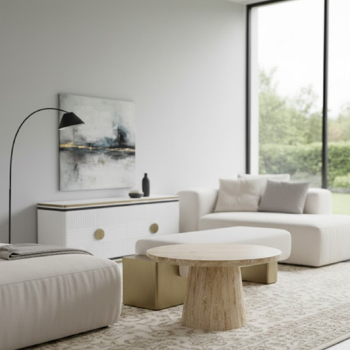   Travertine Marble Round Coffee Table | Oroa.com