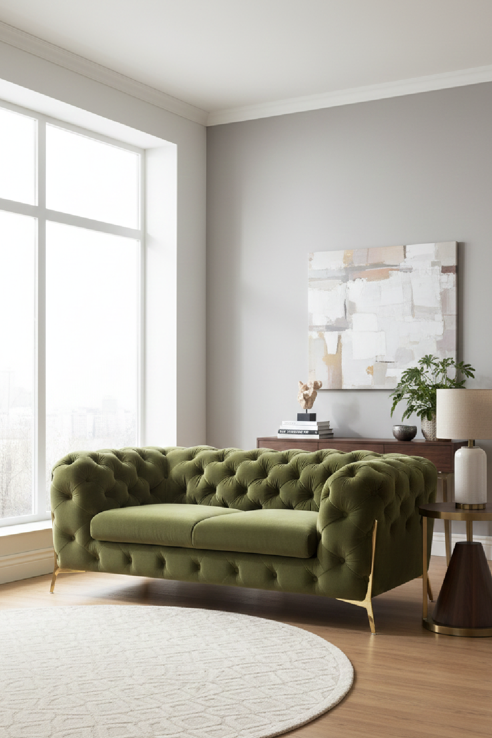 Green Velvet Tufted Sofa | OROA Modern Sheila